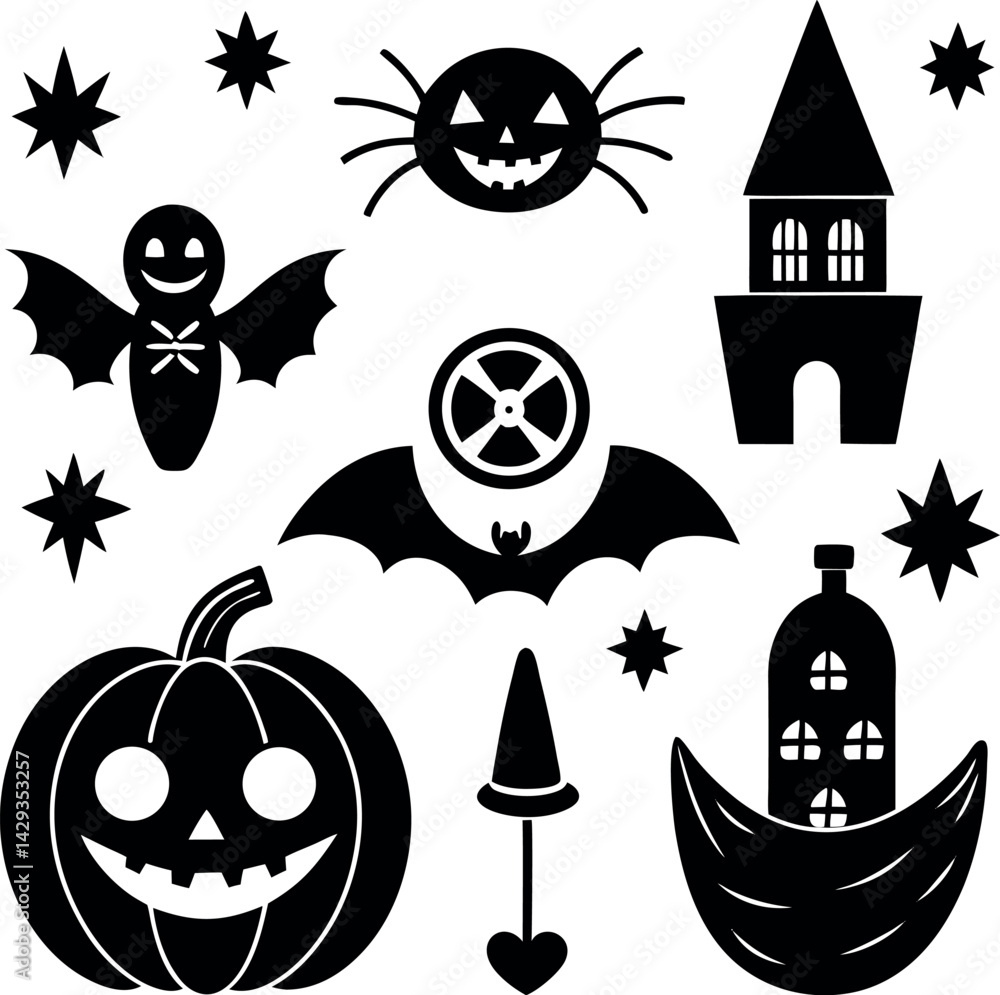 Obraz premium Cute Halloween Icons Set On White Background