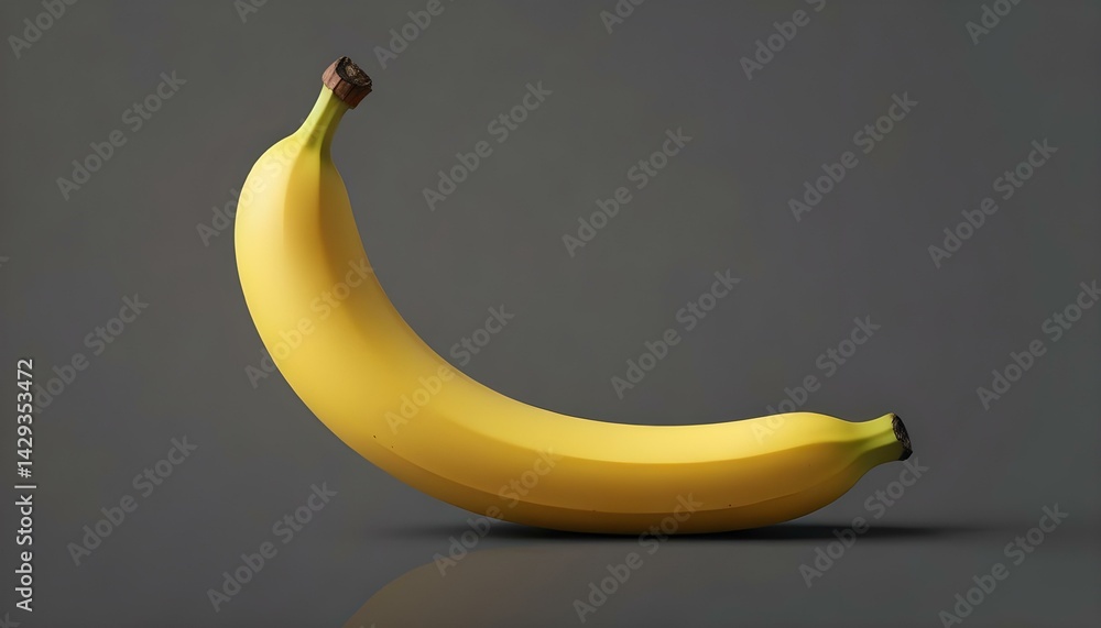 A perfectly ripe and appealing yellow banana elegantly presented against a muted gray background. A perfectly ripe and appealing yellow banana elegantly presented against a muted gray background.