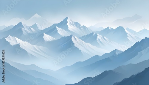 Wallpaper Mural A serene landscape of a blue mountain range, with snowy peaks and soft, hazy atmosphere. Torontodigital.ca