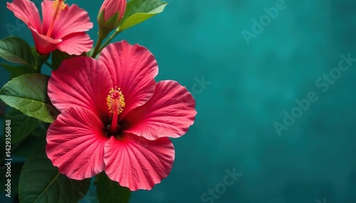 Wallpaper Mural Bold, oversized hibiscus blooms in vibrant hues against a deep teal backdrop , hibiscus, flower pattern Torontodigital.ca