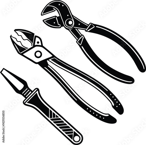 Cute Single Plumber Tool Set Of Silhouette Vector ,set of tools, hand, cutting, blade