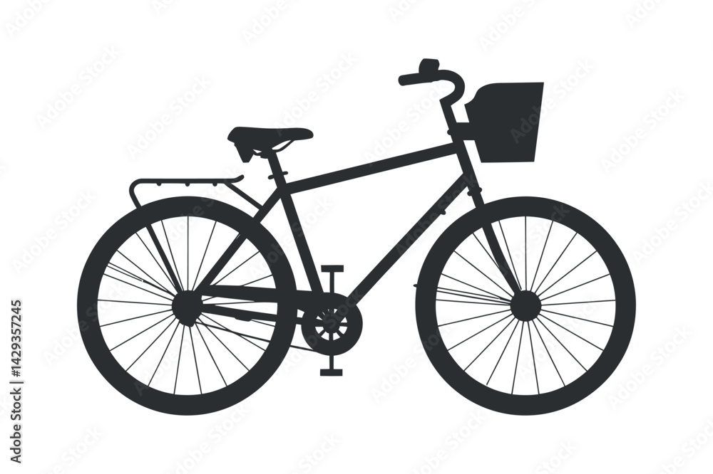 Fototapeta premium Classic Bicycle Silhouette Vector With Basket And Rack For Lifestyle And Transportation Design Elements