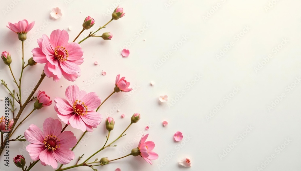 Fototapeta premium Delicate, small-scale floral print on light background, illustration, summer, decor