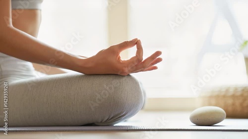 Wallpaper Mural Zen Meditation 4K Video: Woman's hand close-up in Gyan mudra during yoga practice on mat. Achieving inner peace, mindfulness & spiritual wellness footage. Torontodigital.ca