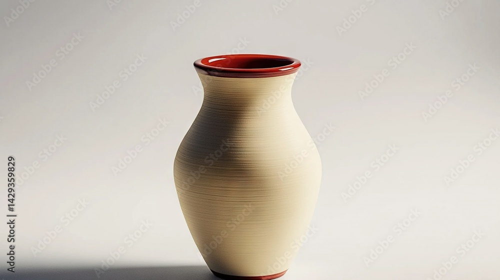 A brown vase and a red vase are both placed on white tables