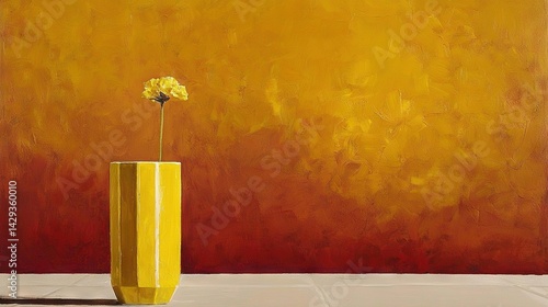 Obraz na płótnie Yellow vase and flower in foreground, red wall in backdrop w salonie