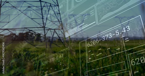 Wallpaper Mural Electricity towers dominating rural field scene, showing HUD panels and numeric readouts Torontodigital.ca