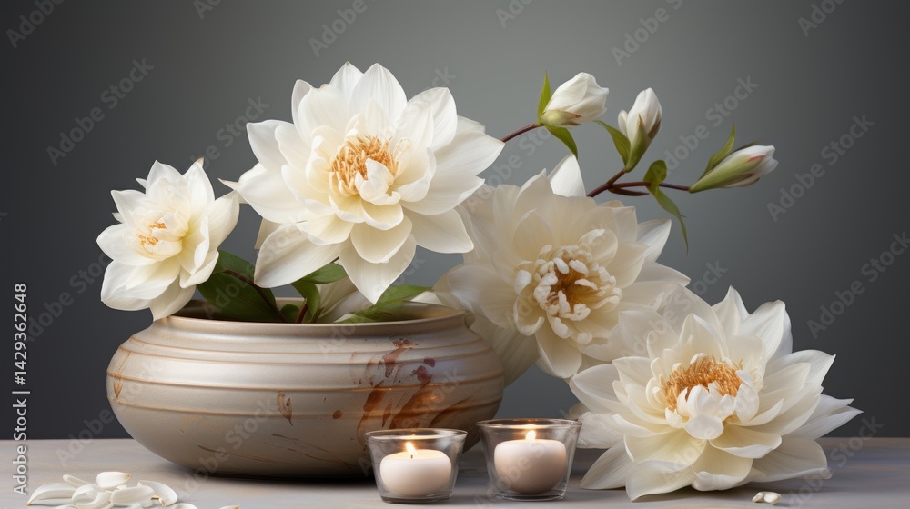 white lotus on minimalistic grey background white lotus on minimalistic grey background