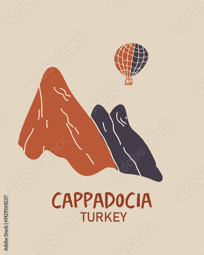 Air balloon cappadocia goreme line art vector hand drawn illustration.