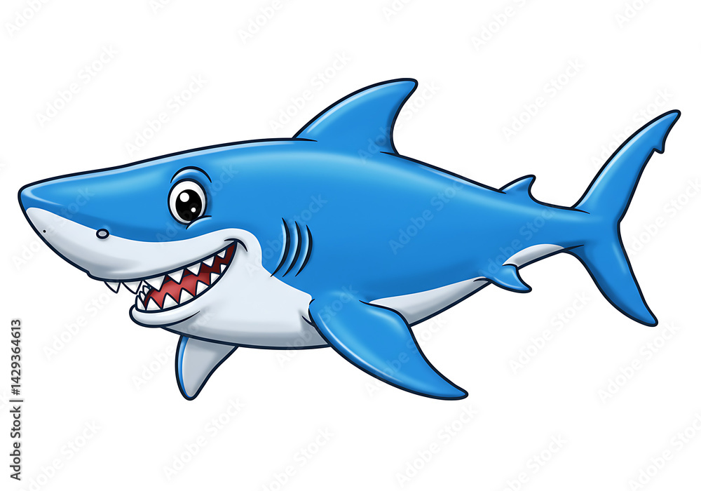 Obraz premium Cartoon Blue Shark Illustration