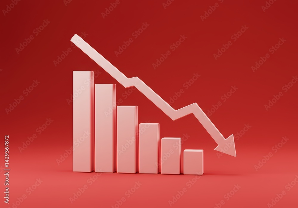 Bar chart with a pink declining arrow representing a decrease. A visual representation of financial loss or a downturn trend. Digital data graph for business analysis concept. Bar chart with a pink declining arrow representing a decrease. A visual representation of financial loss or a downturn trend. Digital data graph for business analysis concept.