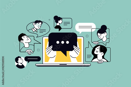 Creative illustration of chatbot, chatting, chat room, chat app. Vector concept for web banner, social media banner, business presentation, marketing material. 