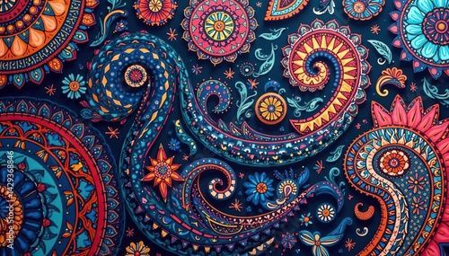 Intricate paisley pattern flows seamlessly, creating a continuous, elegant design , surface pattern, continuous, texture