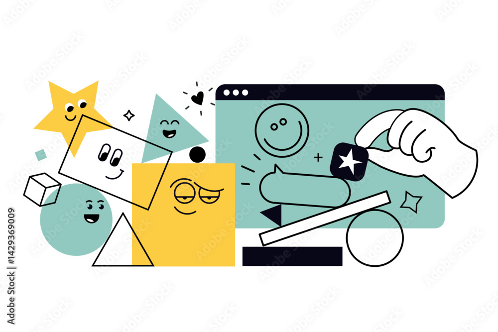 Obraz premium Creative illustration of star rating, review, social media. Vector concept for web banner, social media banner, business presentation, marketing material. 