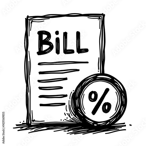 Sketch bill with percentage icon representing invoice total or discount receipt - concept of ecommerce billing receipt sketch finance document checkout