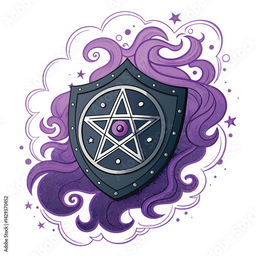 Design a dark, circular badge featuring swirling purple mist, incorporating the Roman numeral 'VI' subtly within the design.  The overall aesthetic should be mysterious and elegant.
