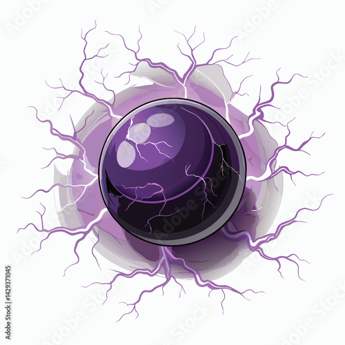 Render a dark, mystical orb pulsating with vibrant purple lightning, showcasing intricate details and a sense of powerful, arcane energy.  Version 1.