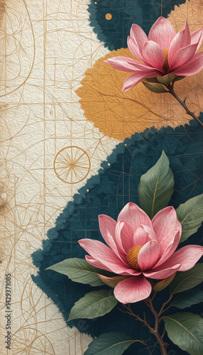 Magnolia flowers.  Pattern for printing on wall decorations, covers, leaflets