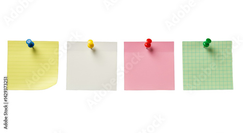 Notes pinned colorful paper — transparent background