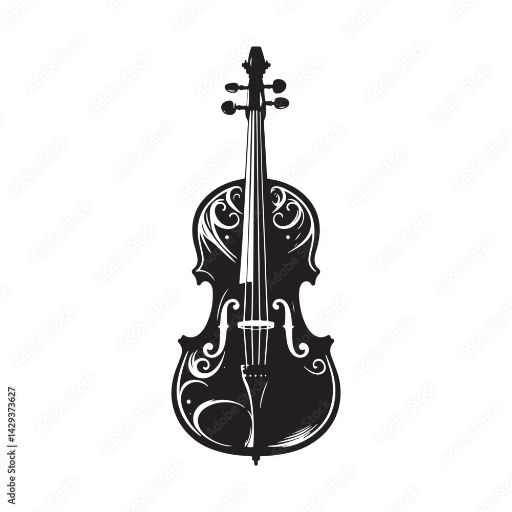 Fototapeta premium Soulful Strings: An Elegant Collection of Cello Vector Silhouettes Highlighting the Graceful Form, Deep Resonance, and Classical Beauty of This Timeless Bowed String Instrument