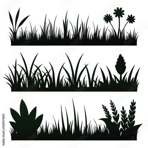 Silhouette Vector Tree Wild Grass Silhouettes Collection 6 Natural Grass and Weed Vector Designs for Sublimation, Crafting, and Nature-Inspired Artwork