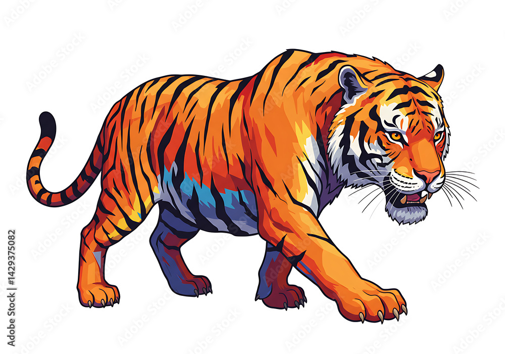 Obraz premium Majestic Bengal Tiger Walking in Profile