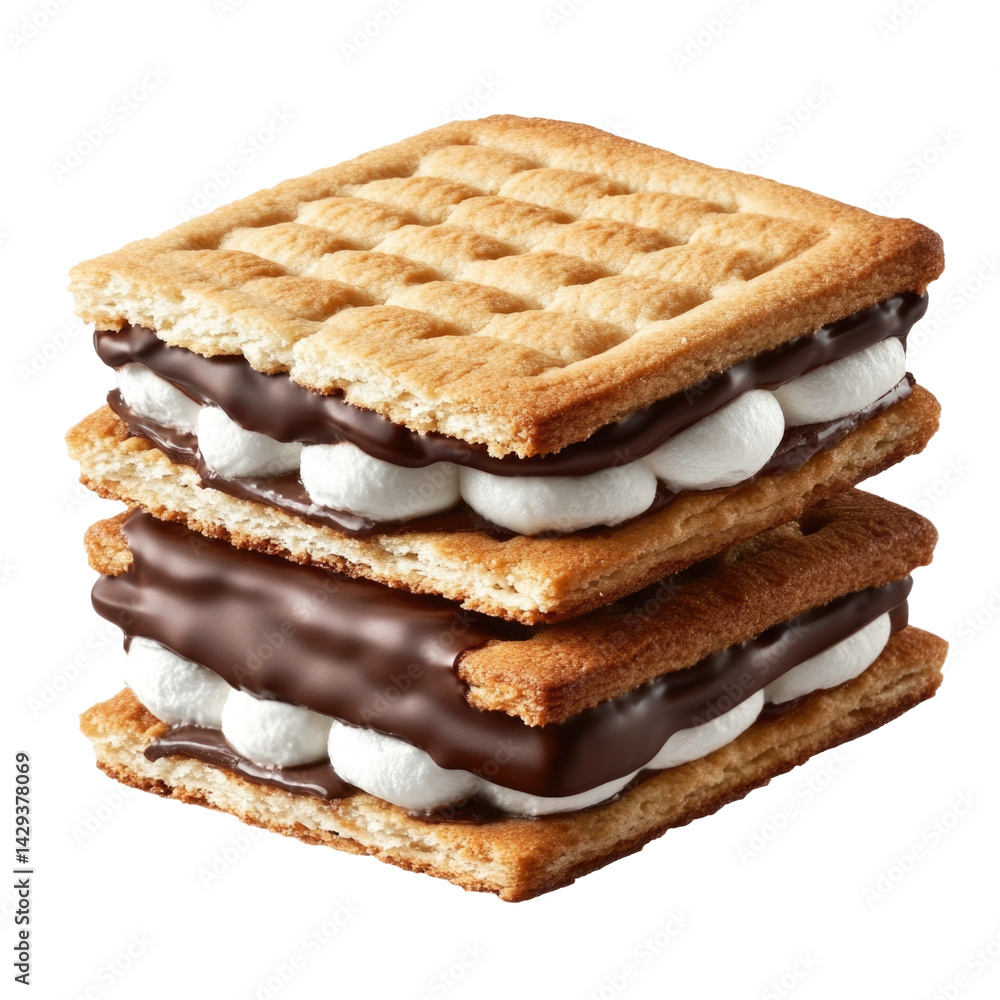 Delicious Chocolate and Marshmallow S'mores Stack for Sweet Treat Lovers on transparent background Delicious Chocolate and Marshmallow S'mores Stack for Sweet Treat Lovers on transparent background