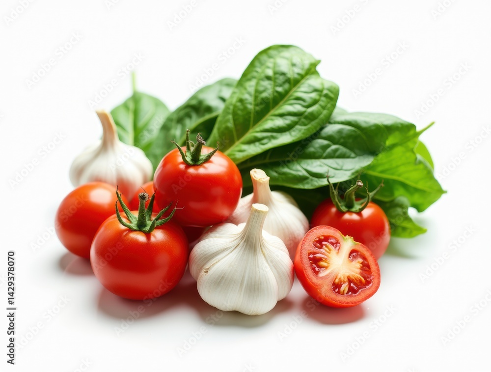 Fresh vegetables collection with tomatoes and garlic isolated
Fresh vegetables collection with tomatoes and garlic isolated