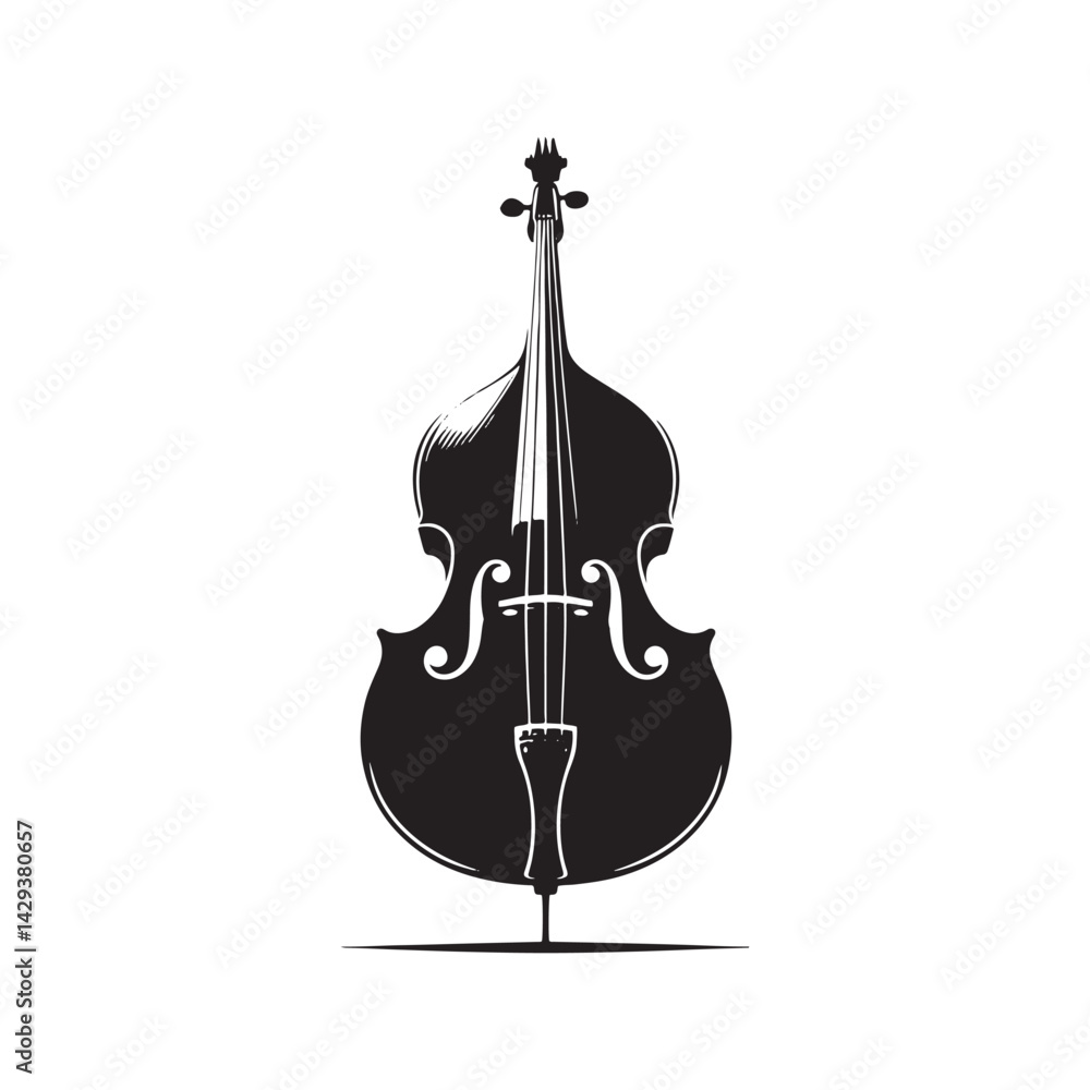 Naklejka premium Resonant Depth: A Dynamic Collection of Double Bass Vector Silhouettes Celebrating the Powerful Sound, Elegant Shape, and Rich History of This Iconic Orchestral String Instrument.
