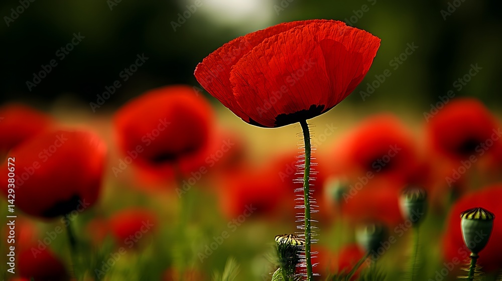 Obraz premium Stunning Red Poppy Flower in Field Closeup