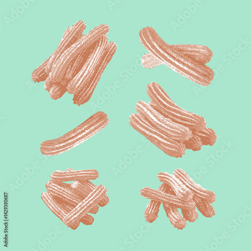 Churro vector, churro illustration, line drawing on green background.