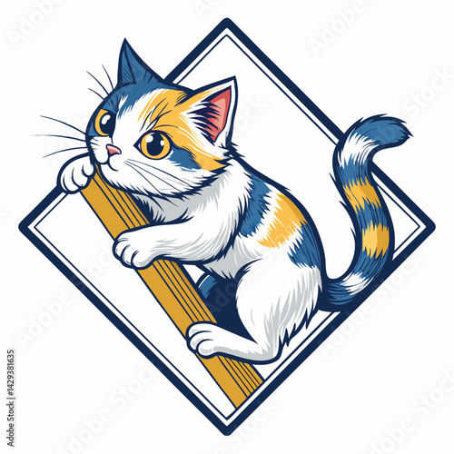 A mischievous four-armed feline burglar, silhouetted against a glittering diamond frame, stealthily exits a scene.  Detailed, realistic rendering.