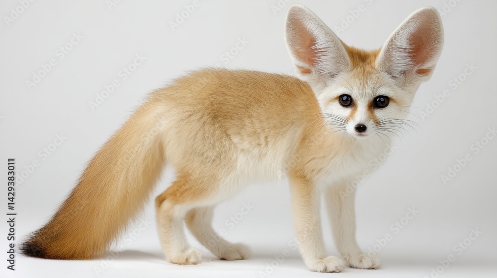 Adorable Fennec Fox Posing Against a Pure White Backdrop - A Capture of Furry Wild Beauty and Playful Charm Adorable Fennec Fox Posing Against a Pure White Backdrop - A Capture of Furry Wild Beauty and Playful Charm