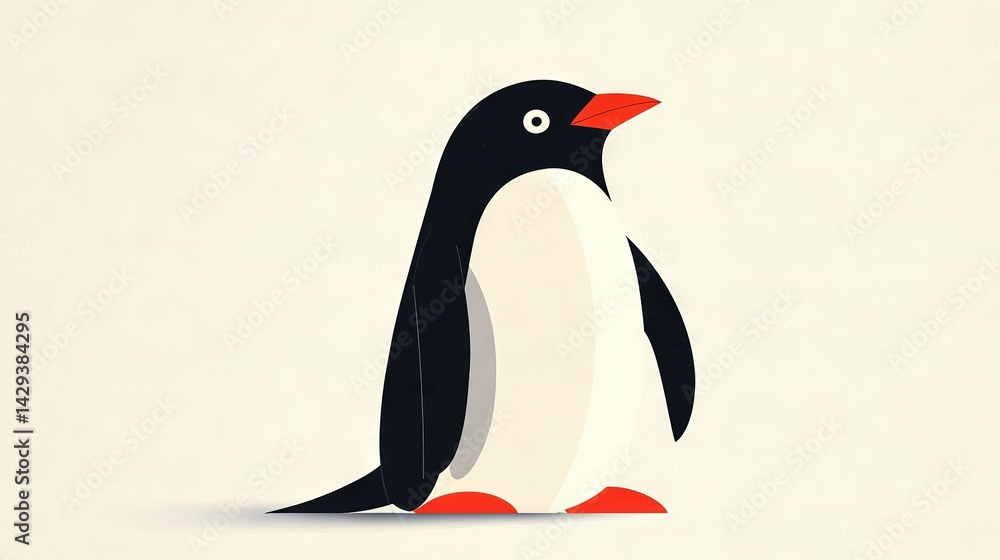 Fototapeta premium A penguin with a red beak stands in front of a white background