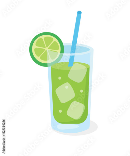 Refreshing Lime Drink with Ice – Vector Flat Design