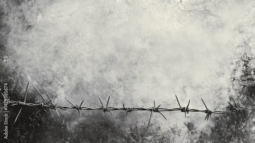 Barbed wire fence on grunge wall background