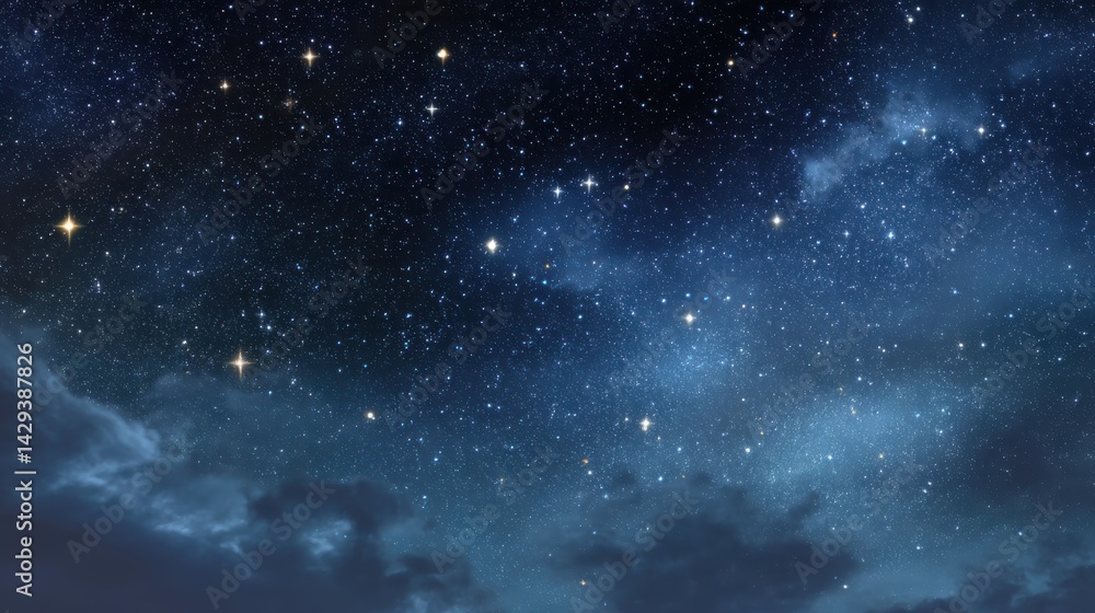Naklejka premium Celestial Nightsky: A Dreamy Canvas of Stars Illuminating the Dark Blue Universe