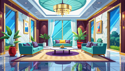 Very beautiful Living room in rich modern home with italian marble floor