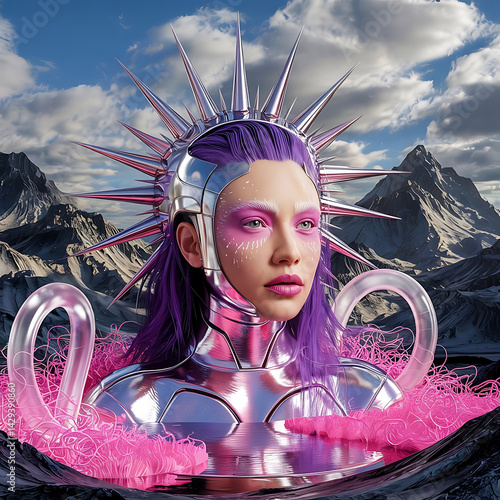 merging surrealism with cyber-inspired elements like metallic details, prosthetic-like designs, and futuristic beauty trends.