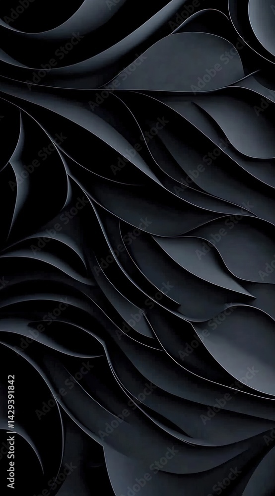 Obraz premium An abstract black-toned artwork with layered dynamic curves and three-dimensional depth.