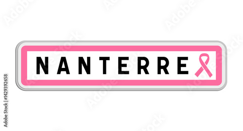 Panneau de sortie de Nanterre, Hauts-de-Seine, Île-de-France avec Ruban Octobre Rose