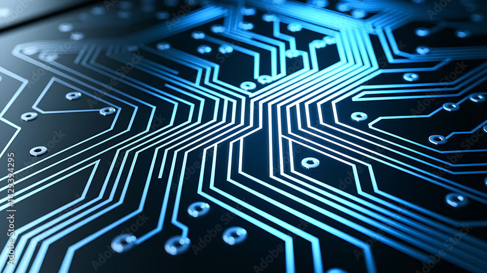 Modern circuit board design in blue tones representing technology Modern circuit board design in blue tones representing technology