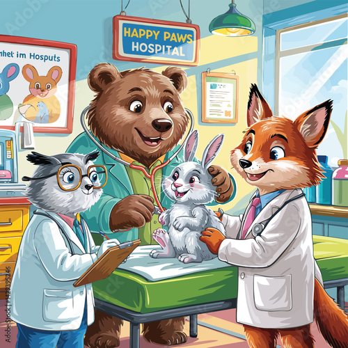 a cartoon of a vet and a cat