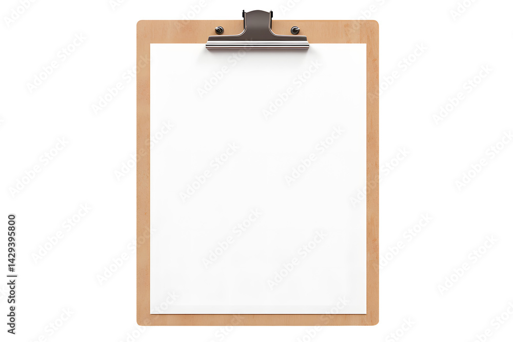 Wooden clipboard with blank paper isolated on transparent background Wooden clipboard with blank paper isolated on transparent background