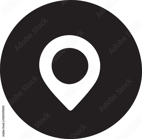 Silhouette vector EPS icon of a location pin, ideal for maps, navigation, GPS, travel apps, and geographic positioning design projects.