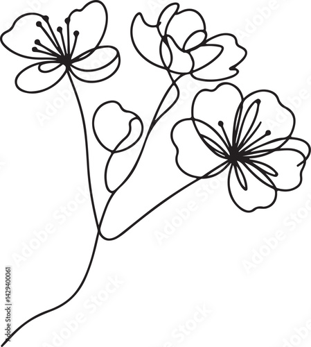 Delicate Line Art of Cherry Blossom Flower