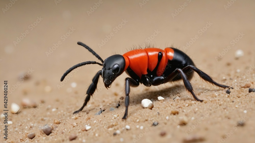 Naklejka premium velvet ant crawling on sandy ground