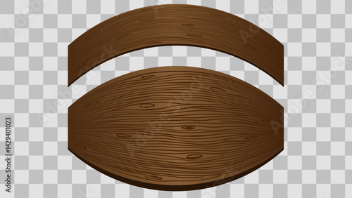 Wooden board sign blank promotion and decoration with transparent background. Wood banner billboard in old vintage style. Dark wood on wall