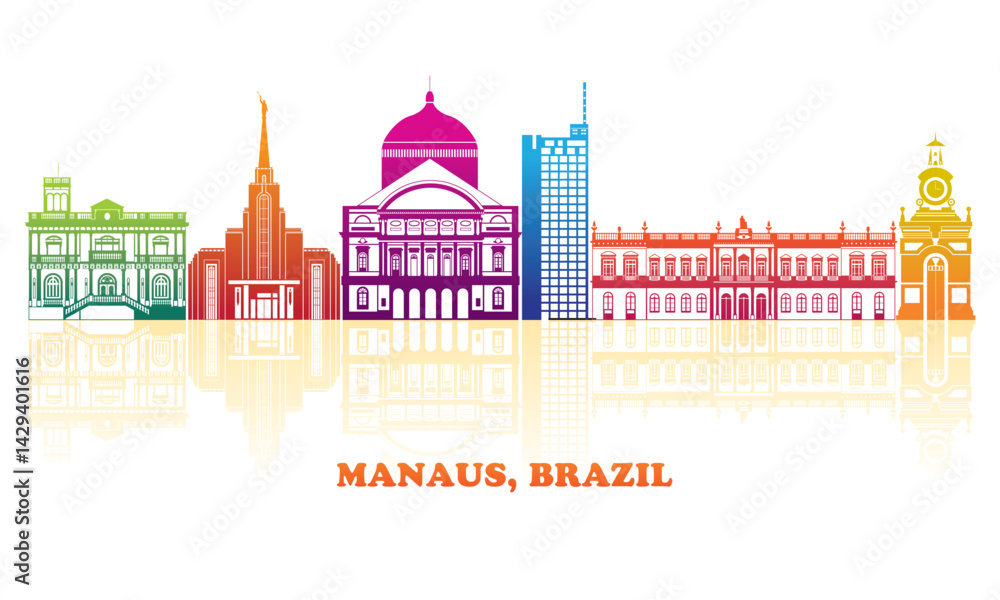 Colourfull Skyline panorama of city of Manaus, Brazil - vector illustration
