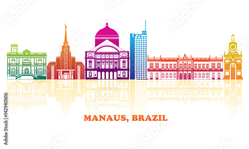 Obraz na płótnie Colourfull Skyline panorama of city of Manaus, Brazil - vector illustration w salonie